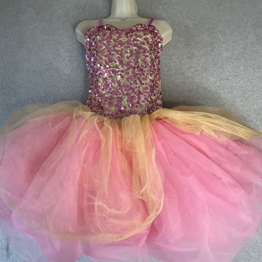 Curtain Call Pink‎ Gold Sequin Tutu Dance Costume Girls or Womens ALA Recital